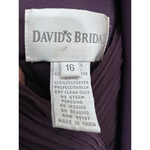 Maroon Evening Gown Sz16 Rhinestones Ruched Sheer Pleated David’s Bridal MOTB - Picture 4 of 9